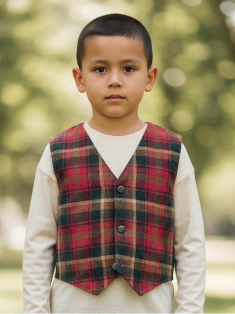 Vintage Mr Toodle Wool Plaid Vest Kids Sz 5 Red Green Tartan Fall Waistcoat - Picture 1 of 7